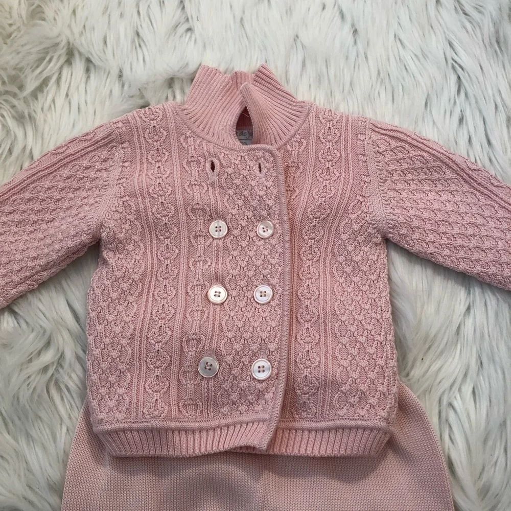 Chant De Joie Baby Girls Size 6-9/ 9-12 Months Sweater Set Light Pink Textured